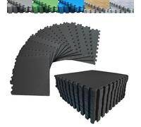 Pack Suelo Tatami - Esterilla Gimnasio Puzzle | Protege, Acolcha, Aísla y Decora | para Casa, Fitness o Piscina | Goma Eva Suave y Antideslizante | Libre de BPA | 36 Piezas Negro