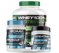 Pack Súper Ahorro Proteína Whey 2kg Creatina Monohidrato 300g Glutamina BCAA 500g Musclefit MUSCLEVIP