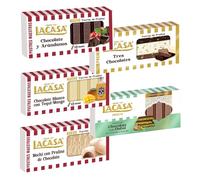 Pack Surtido 5 Turrones de Chocolate Lacasa:Blanco con Tequi Mango, Arándanos, Tres Chocolates, Mochi con Praliné,Estilo Dubai con Pistacho y Kataifi