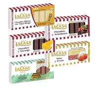 Pack Surtido 5 Turrones Lacasa:Blanco con Tequi Mango,Chocolate y Arándanos,Cacao y Naranja,Nata y Fresa,Chocolate estilo Dubai
