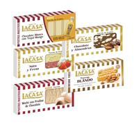 Pack Surtido 5 Turrones Lacasa:Blando, Cacao y Almendras, Chocolate Blanco con Tequi Mango, Nata y Fresa, Mochi con Praliné de Chocolate