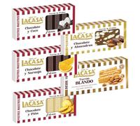 Pack Surtido 5 Turrones Lacasa:Blando, Cacao y Almendras, Chocolate y Coco, Chocolate y Naranja, Cacao y Piña