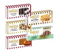 Pack Surtido 5 Turrones Lacasa:Blando, Cacao y Avellanas, Chocolate y Coco, Crema Catalana, Chocolate estilo Dubai con Pistacho y Kataifi