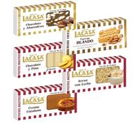 Pack Surtido 5 Turrones Lacasa:Blando, Chocolate y Almendras, Arroz con Leche, Chocolate y Piña, Crema Catalana