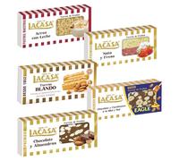 Pack Surtido 5 Turrones Lacasa:Blando, Chocolate y Almendras, Arroz con Leche, Nata y Fresa,Cacahuete Eagle