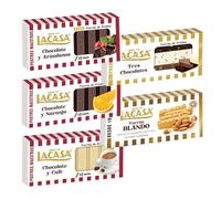 Pack Surtido 5 Turrones Lacasa:Blando, Chocolate y Arándanos, Cacao y Café, Cacao y Naranja, Tres Chocolates