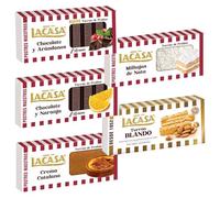 Pack Surtido 5 Turrones Lacasa:Blando, Chocolate y Arándanos, Chocolate y Naranja, Crema Catalana, Milhojas de Nata