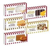 Pack Surtido 5 Turrones Lacasa:Blando, Chocolate y Avellanas, Chocolate y Naranja, Crema Catalana, Milhojas de Nata