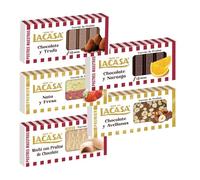 Pack Surtido 5 Turrones Lacasa:Cacao y Avellanas, Chocolate y Naranja, Cacao y Trufa, Nata y Fresa, Mochi con Praliné de Chocolate