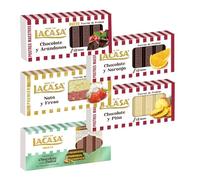 Pack Surtido 5 Turrones Lacasa:Chocolate y Arándanos, Cacao y Naranja, Cacao y Piña, Nata y Fresa, Chocolate estilo Dubai con Pistacho y Kataifi