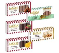 Pack Surtido 5 Turrones Lacasa:Chocolate y Arándanos, Cacao y Naranja, Cacao y Trufa, Duro, Chocolate estilo Dubai con Pistacho y Kataifi