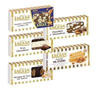 Pack Surtido 5 Turrones Lacasa:Mazapán de Nata con Nueces, Blando, Chocolate y Almendras, Tres Chocolates,Cacahuete Eagle