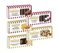 Pack Surtido 5 Turrones Lacasa:Mazapán de Nata con Nueces, Blando, Chocolate y Arándanos, Cacao y Avellanas, Chocolate y Coco