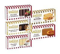 Pack Surtido 5 Turrones Lacasa:Mazapán de Nata con Nueces, Blando, Chocolate y Arándanos, Chocolate y Café, Crema Catalana