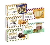 Pack Surtido 5 Turrones Lacasa:Naranja de España Confitada,Blando,Blanco con Tequi Mango,Chocolate estilo Dubai con Pistacho y Kataifi,Cacahuete Eagl