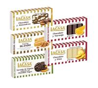 Pack Surtido 5 Turrones Lacasa:Naranja de España Confitada, Blando, Cacao y Almendras, Chocolate y Naranja, Chocolate y Piña