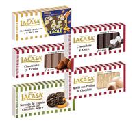 Pack Surtido 5 Turrones Lacasa:Naranja de España Confitada, Chocolate y Coco, Cacao y Trufa, Mochi con Praliné de Chocolate,Cacahuete Eagle