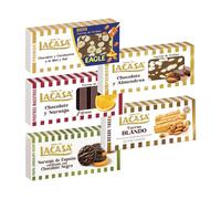 Pack Surtido 5 Turrones Lacasa:Naranja de España Confitada con Chocolate Negro, Blando, Cacao y Almendras, Chocolate y Naranja,Cacahuete Eagle