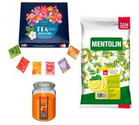Pack surtido: MENTOLIN LIMON MELISA S/A BOLSA 1KG + Velade Frutas Exóticas 510g + Set de Te con 24 bolsitas con diferentes sabores y aromas