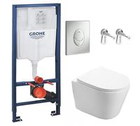 Pack Swiss Aqua Technologies WC colgante completo Infinitio-7 | Inodoro sin brida fijación invisible | Estructura de soporte Grohe resistente | Elegante placa de control cromado mate