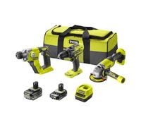RYOBI KIT DE AMOLADORA, TALADRO, BATERÍA 2,0AH Y BATERÍA 4,0AH