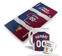 Pack Taza del Barcelona y Toalla del Barcelona Personalizadas con nombre y equipo de fútbol. Regalo Original para Aficionados del Fútbol. Equipaciones de fútbol. (Barcelona, 70x140)