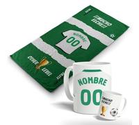 Pack Taza y Toalla de tu equipo favorito. Personalizada con nombre y equipo de fútbol. Regalos Personalizados. Regalo Original para Aficionados del Fútbol. (Elche, 70x140)