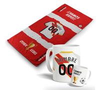 Pack Taza y Toalla de tu equipo favorito. Personalizada con nombre y equipo de fútbol. Regalos Personalizados. Regalo Original para Aficionados del Fútbol. (Rayo, 70x140)
