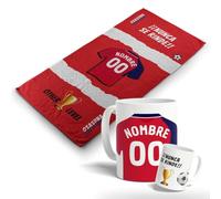 Pack Taza y Toalla de tu equipo favorito. Personalizada con nombre y equipo de fútbol. Regalos Personalizados. Regalo Original para Aficionados del Fútbol. (Osasuna, 70x140)