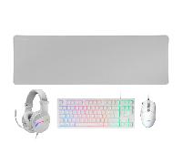 Mars Gaming MCP-RGB3, Idioma Español, Pack RGB Teclado Fixed, Ratón Flow 3200 dpi, Auriculares Over-Ear, Alfombrilla XXL, Blanco