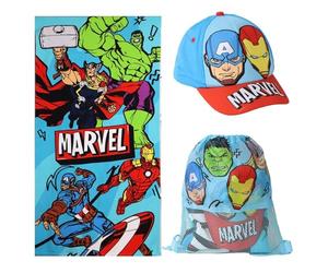Pack Toalla, Saco y Gorra niños Avengers para Playa y Piscina - Pack Toalla, Saco y Gorra niños con diseño Infantil