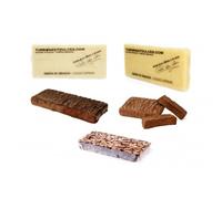 Pack Turrones artesanales difíciles de encontrar: turrón de mazapán o nieve, turrón de coco, pralinés de turrón chocolate y turrón de guirlache. Turrones españoles.