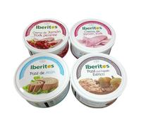 Pack Variado 4 Tarrinas de 250g - Paté de Hígado Ibérico, Crema de Jamón Ibérico, Jamón York y Atún - Lote Familiar de 1kg - Iberitos - Ideal para Desayunos y Aperitivos - NEXU