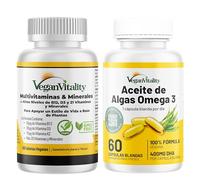 Pack Vegan Vitality Multivitamínico + Omega 3 Vegano - Multivitaminas 6 Meses (180 Tabletas) y Omega 3 de Algas DHA 2 Meses (60 Cápsulas) - Suplementos para Veganos y Vegetarianos
