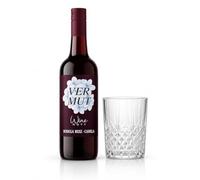 Pack Vermut Rojo + Vaso Estilo Vermut - Botella 750 ml con Copa de Cristal para Aperitivol - Tradicional de bodega - Vermouth Premium Andaluz - Envio 24h. (750 ML)