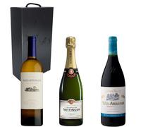 Pack Vinos & Champagne | Champan Taittinger, Vino Blanco Pazo de Señorans y Vino Tinto Viña Ardanza | Caja Regalo Gourmet x3 Botella | Mejor Selección ENOVINOS