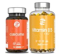 Pack Vitamina D3 & Curcuma -365 Cápsulas de vitamina D3 K2 - altamente concentrada y Curcuma liquida en capsulas liposomada, 90 cápsulas.