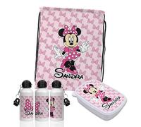 PACK VUELTA AL COLE Mochila de cuerdas, botella y fiambrera personalizada. Ideal para ir al colegio o actividades extraescolares. Regalos personalizados. Diferentes modelos a elegir (Minnie rosa)