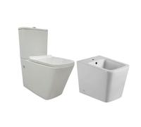 Pack Wc Inodoro Completo Cerámico Blanco Fondo Reducido Rimless y Tapa Extrafina Caída Amortiguada + Bidet a Suelo de Baño Moderno - Sin tapa y Fácil Limpieza ADRA (Pack Wc + Bidet)