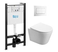 Pack WC Swiss Aqua Technologies | Roca - Soporte Roca Active | Sin brida SAT Infinitio | Tapa blanda | Placa blanca | RocaActiveInfinitio-1