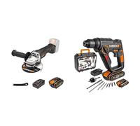 Pack Worx WX813.9 | WX390.1 | Amoladora 115mm con motor sin escobillas y martillo ligero sds plus | 2 baterías - 20V Máx. 2Ah | Cargador |