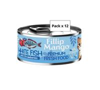 Pack x12 de pienso húmedo Fillip Mango para gatos de Pescado y Fresa 85gr/ud