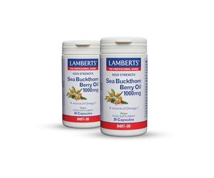 Pack x2 | Lamberts Aceite de Espino Amarillo, 1000mg, Rico en Ácidos Grasos Omega 7 y Antioxidantes | 30 Cápsulas | LAMBERTS