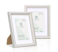 Pack X2 Marco de foto 18x24 cm SIN paspartu y 13x18 cm CON paspartu, color Blanco, paspartu, cristal y soporte pie, colgador horizontal y vertical para colgar en pared (Blanco X2 Uds., 18 x 24 cm)