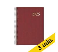 Pack x3: Agenda 2026 A5 espiral día vista burdeos