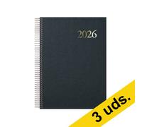 Pack x3: Agenda 2026 A5 espiral día vista negro