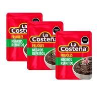 Pack x3 Frijoles Negros Refritos La Costeña 220g, Frijoles Mexicanos Listos para Comer, Ideal para Tacos y Burritos