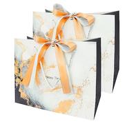PACK4YA Bolsas de regalo de papel con lazo de lazo, bolsa de regalo con asas para cumpleaños, boda, fiesta de Navidad, compras, baby shower, 25 x 12 x 20 cm (mármol blanco, 2 piezas)