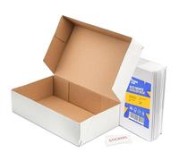 Packaging Hero 30 x 20 x 10 cm, cajas de cartón corrugado blanco, cajas de regalo, caja de comercio electrónico con pegatinas redondas transparentes (9 unidades)