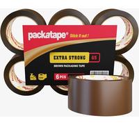 Packatape 6 rollos de cinta de embalaje extrafuerte, color marrón, 48 mm x 50 m, ideal para paquetes, embalajes, cajas de cartón